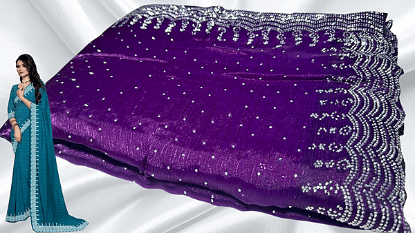 Rahita Stone Work Space Silk Saree - Purple