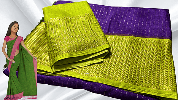 Mangalam Soft Vaira Oosi Saree - Purple & Leaf