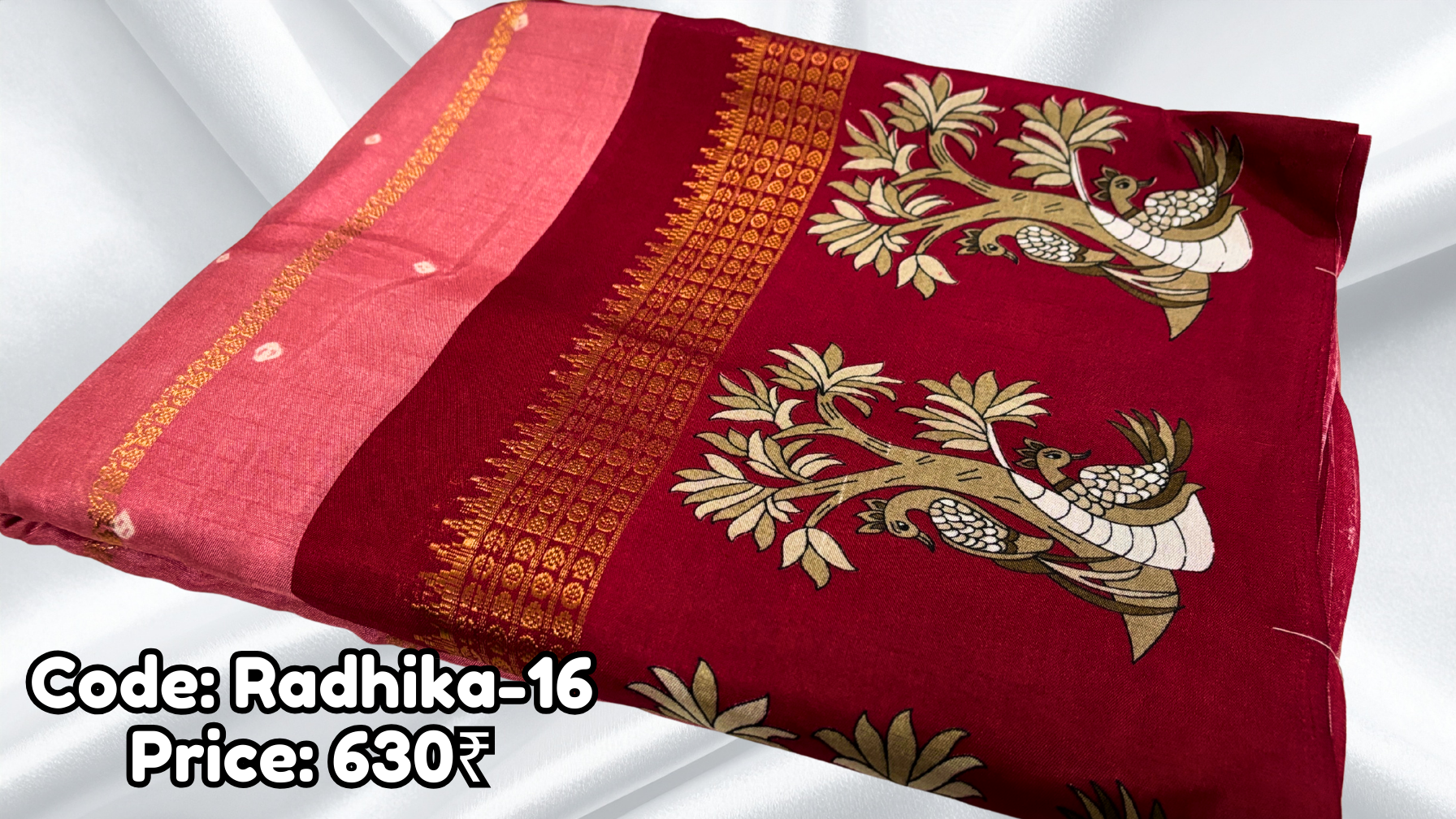 Radhika Binny Silk Gold Jari Saree - Red Rose Radhika Binny Silk Gold Jari Saree - Red Rose