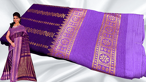Vairooshi Gold Foil Dual Color Saree - Purple