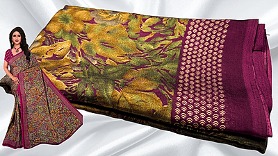 Black Rangoli Distort Floral Saree - Plum