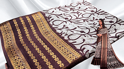 Premium Silk Manga Saree - Coffee Brown