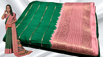 Suryamukhi Binny Silk Jari Dual Saree - Green