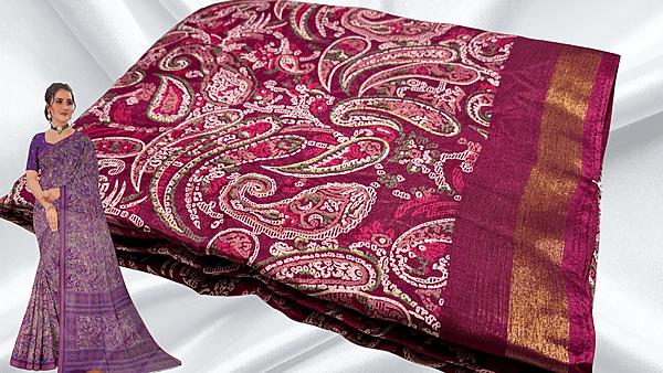 Kashmiri Silk Gold Patta Saree - Dark Plum