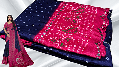 Bandhani Mirror Silk Saree - Navy & Pink Bandhani Mirror Silk Saree - Navy & Pink