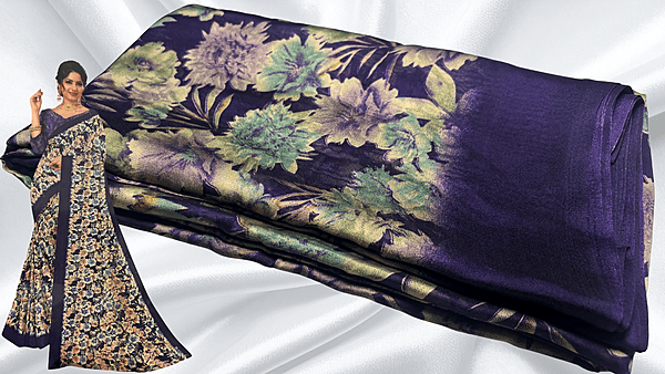 Black Rangoli Floral Saree - Violet