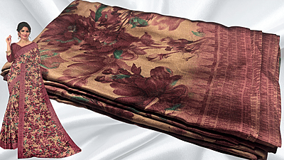 Black Rangoli Floral Saree - Brown Black Rangoli Floral Saree - Brown