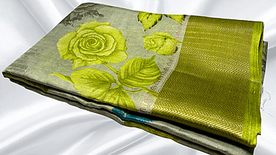 Dola Rico Jari Leaf Floral Saree - Lime Green