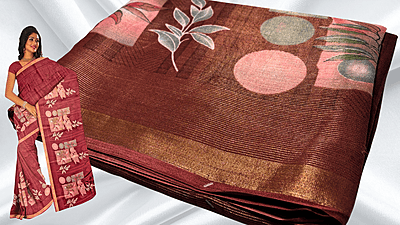 Sundar Cotton Tissue Saree - Choco Red