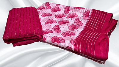 Love Heart White Soft Saree - Pink