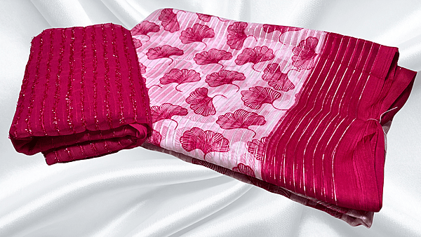 Love Heart White Soft Saree - Pink