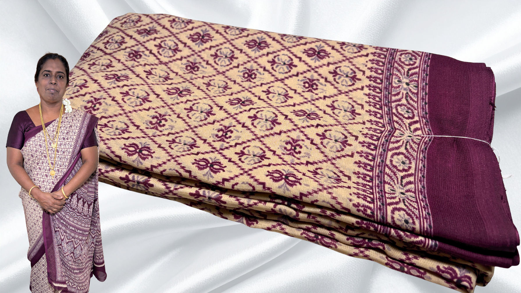 Fini Poly Chiffon Cream Soft Saree - Plum Fini Poly Chiffon Cream Soft Saree - Plum