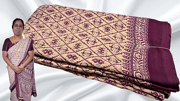 Fini Poly Chiffon Cream Soft Saree - Plum