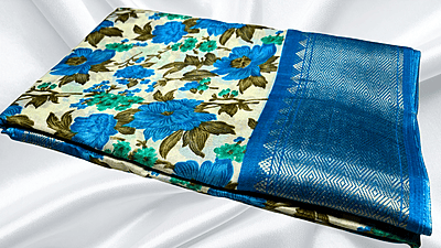 Dola Digital Jari Floral Saree - Aqua Dola Digital Jari Floral Saree - Aqua