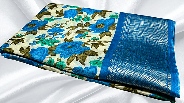 Dola Digital Jari Floral Saree - Aqua