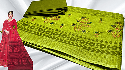 Prajakta Pure Cotton Embroidery Saree - Lime Green