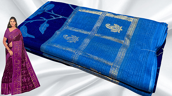 Bhumika Gold Foil Floral Saree - Royal Blue