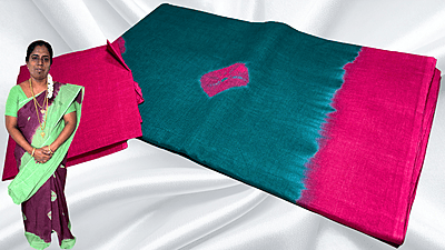 Erode Pure Cotton Saree - Blue Green & Rani Pink