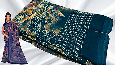 Malai Soft Silk Floral Saree - Blueish Green