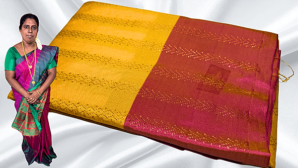 Arani Pattu Gold Saree - Yellow & Pink