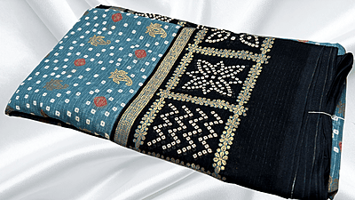 Zomato Soft Gold Foil Saree - Blue