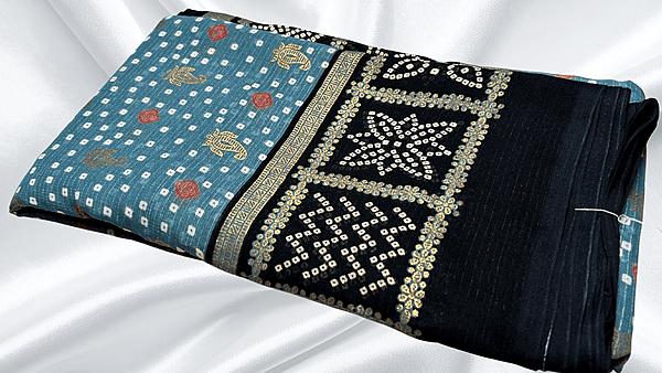 Zomato Soft Gold Foil Saree - Blue