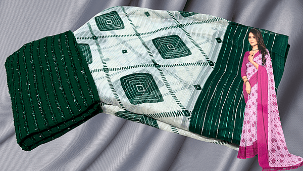 Achal Soft Diamond Saree - Bottle Green