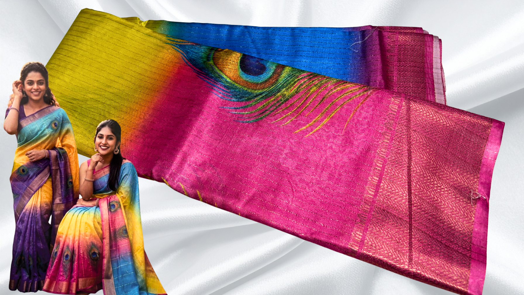 Maharani Peacock Vaira Oosi Saree - Pink