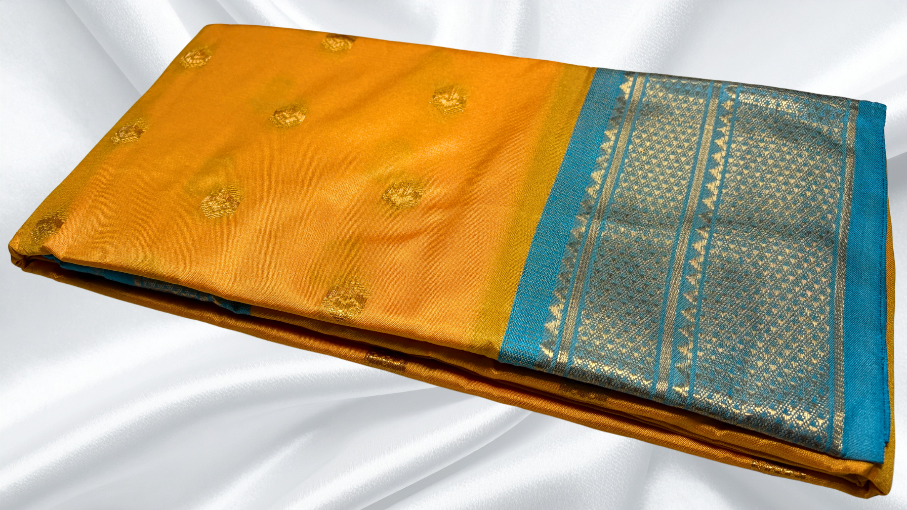 Kanchi Semi Silk Fancy Saree - Yellow & Turquoise Kanchi Semi Silk Fancy Saree - Yellow & Turquoise