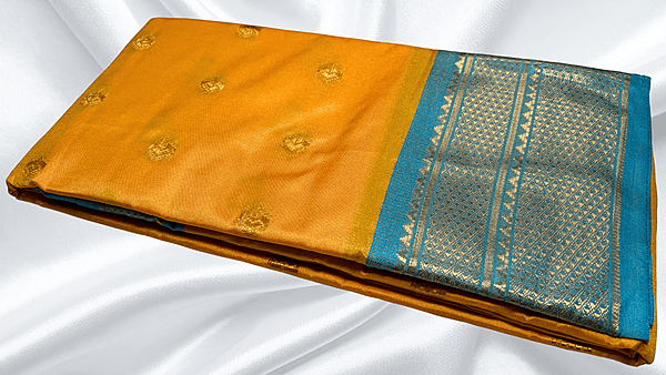 Kanchi Semi Silk Fancy Saree - Yellow & Turquoise