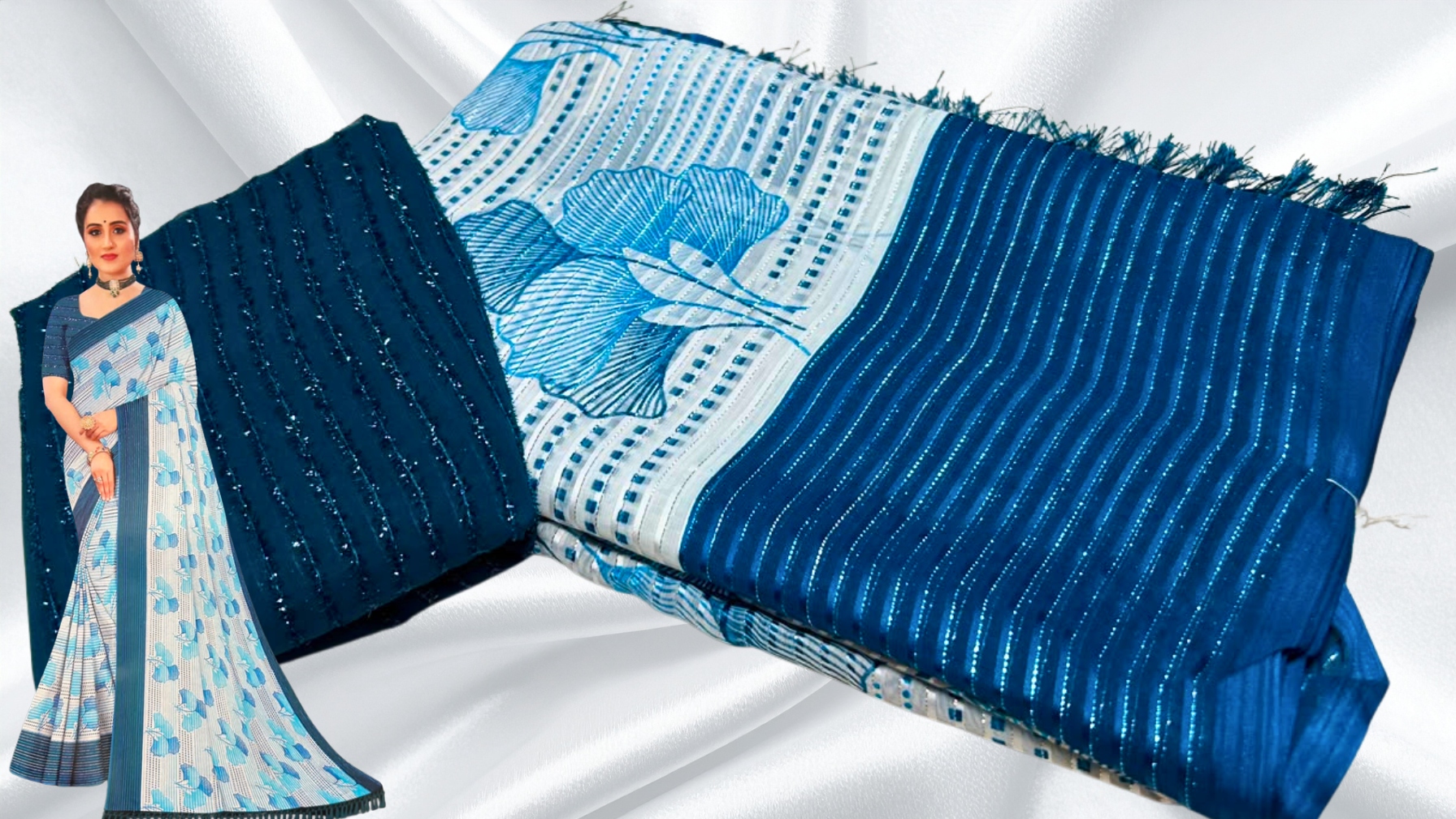 Guldasta Soft Leaf Saree - Aqua Blue