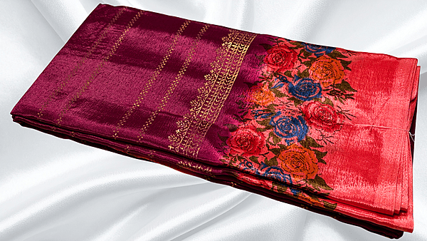 All The Best Gold Foil Saree - Dark Plum