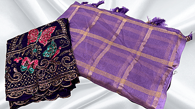 Peddi Georgette Gold Checks Saree - Lavendar Peddi Georgette Gold Checks Saree - Lavendar