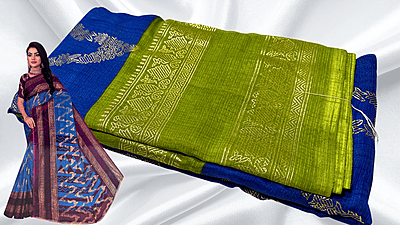 Madhubala Necklace Gold Foil Saree - Ink Blue & Leaf Green Madhubala Necklace Gold Foil Saree - Ink Blue & Leaf Green