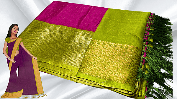 Mangalam Soft Vaira Oosi Saree - Magenta & Leaf Green