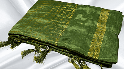 Premaloka Fancy Mysore Check Saree - Leaf Green