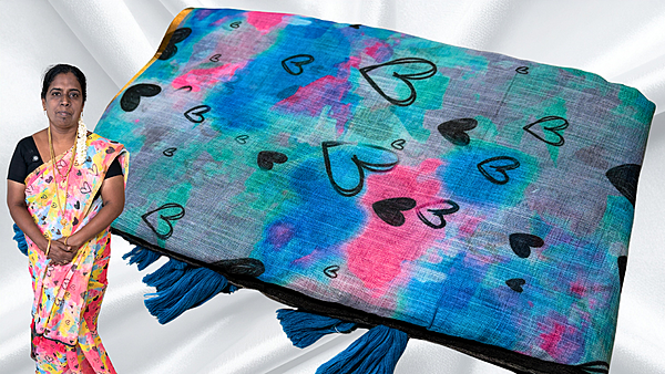 Teacher's Uniform Soft Heart Rainbow Saree - Blue
