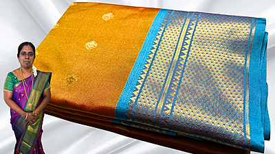 Kanchi Semi Real Silk Saree - Yellow & Turquoise Kanchi Semi Real Silk Saree - Yellow & Turquoise
