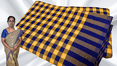 Jyotsna Soft Checks Cotton Saree - Mustard & Dark Blue