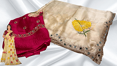 tulip Embroidery Work Saree - Pink