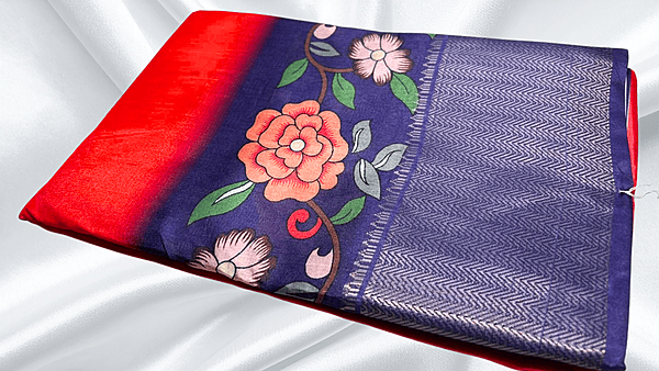 Soft Jequard Silk Floral Saree - Fanta & Purple