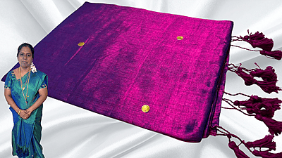 Khadi Tissue Mirror Work Saree - Magenata