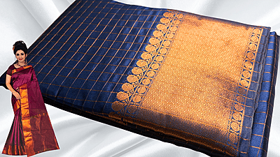 Fancy Sun Rise Copper Jari Saree - Dark Blue Fancy Sun Rise Copper Jari Saree - Dark Blue