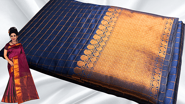 Fancy Sun Rise Copper Jari Saree - Dark Blue