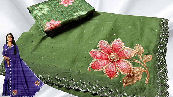 Jamuni Marble Stone Work Floral Saree - Pista Green