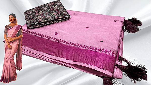 Arome Mirror Work Elegant Saree - Baby Pink