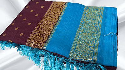 Red Label Chiffon Soft Foil Saree - Coffee Brown & Aqua Red Label Chiffon Soft Foil Saree - Coffee Brown & Aqua