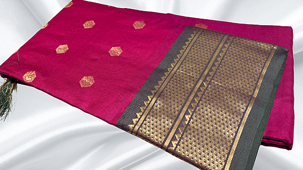 Gold Kanchi Semi Silk Saree - Magenta