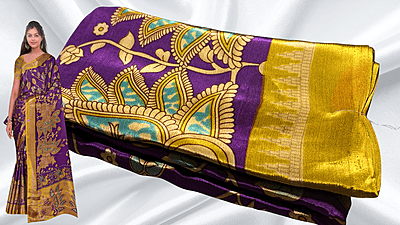 Royal Silk Kalankari Turkey Saree - Purple & Mustard Royal Silk Kalankari Turkey Saree - Purple & Mustard