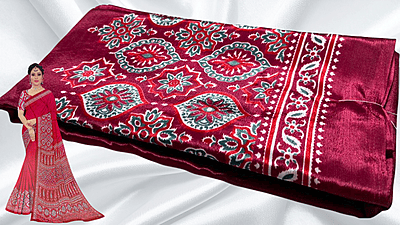Crape Silk Print Pattern Saree - Magenta Crape Silk Print Pattern Saree - Magenta